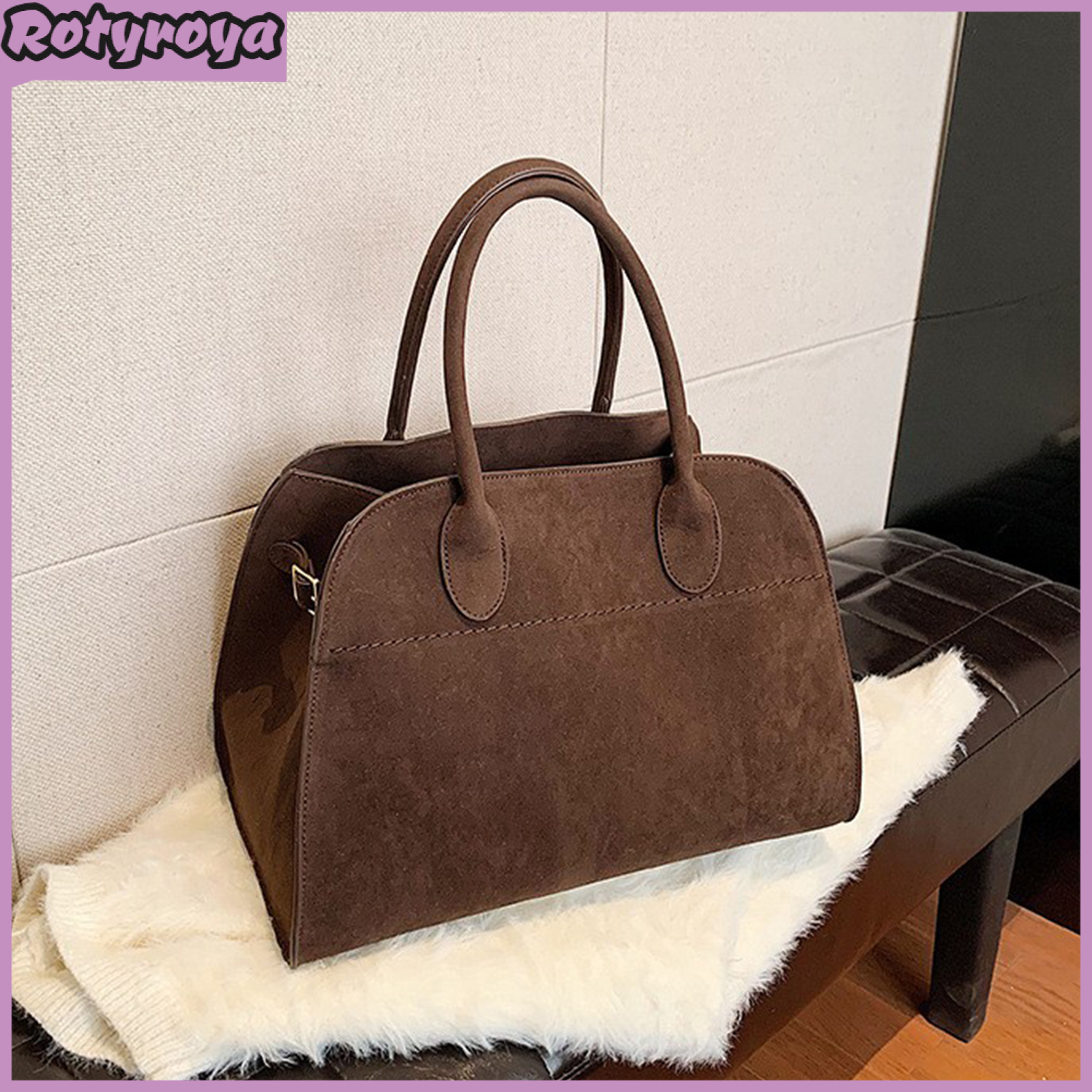 Women Handbag with Adjustable Shoulder Strap Faux Leather Commuting Shoulder Bag Retro Solid Color Metal Buckle Travel Shopping Purse