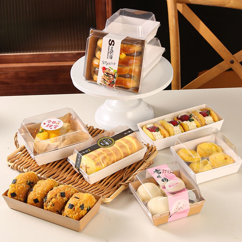 「 Storage Box K 」 20 hộp bánh ngọt vuông trong suốt Hộp Đựng Bánh gói hộp bánh sandwich giấy kraft đ