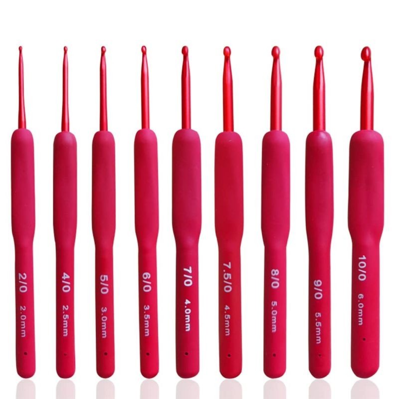 9Pcs/1set Alat Rajut Hakpen Rajut Set Lengkap Merah Hakpen Rajut 1 Set Alat Rajut Set Lengkap