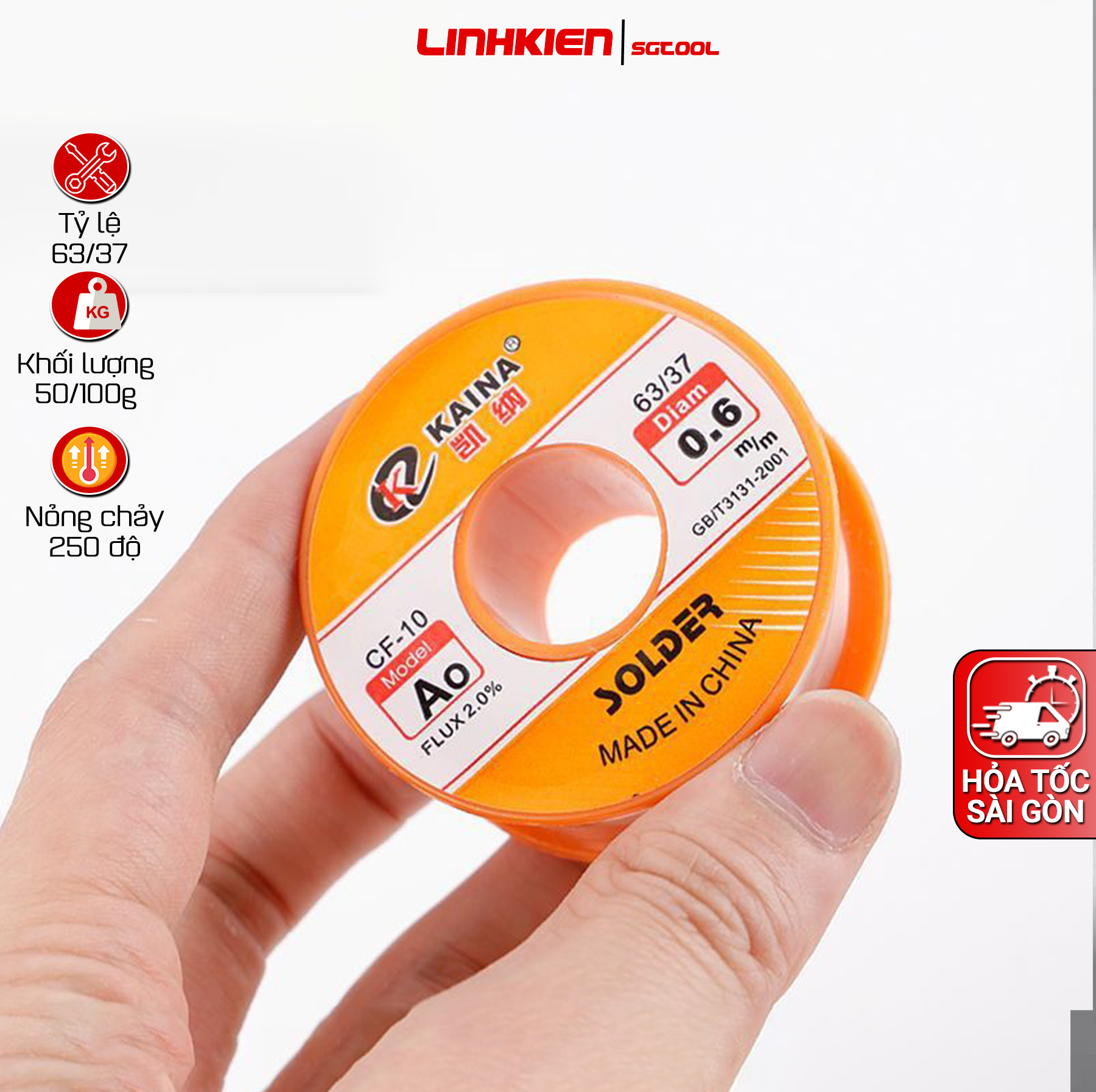 Thiếc Kaina 100G tỷ lệ 63/37 0.6mm 1mm Có Lõi Nhựa Thông Loại Tốt Chuyên Nghiệp Hàn Mạch, Linh Kiện Điện Tử