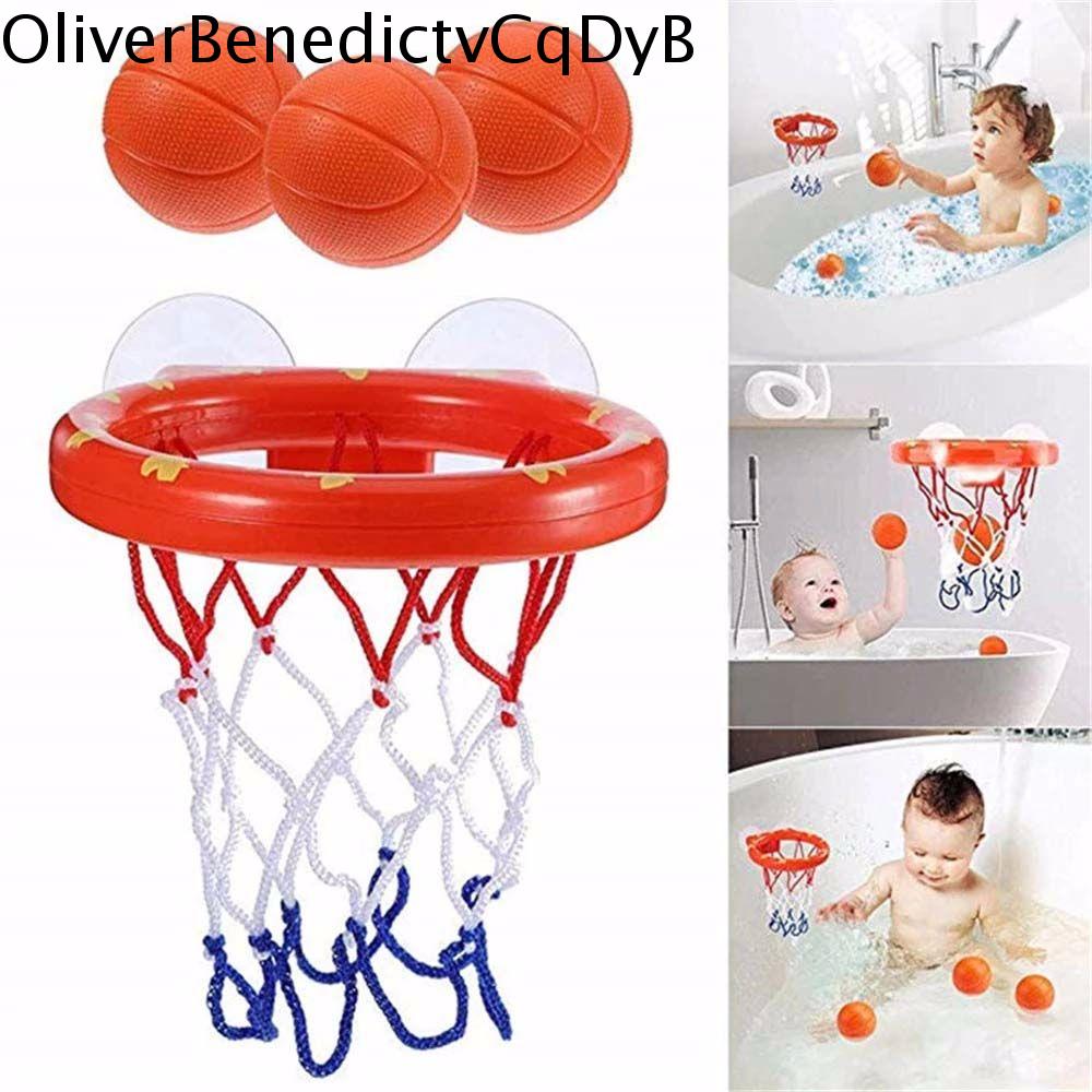 OLIVERBEN Trẻ em Con trai Bồn tắm 3 quả bóng Trẻ mới biết đi Đứa bé Đồ chơi tắm Bóng rổ nhựa Bộ đồ chơi dưới nước Giỏ bắn súng