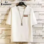 Lansboter Áo thun vừa rộng in chữ đơn giản thời trang đường phố trẻ trung