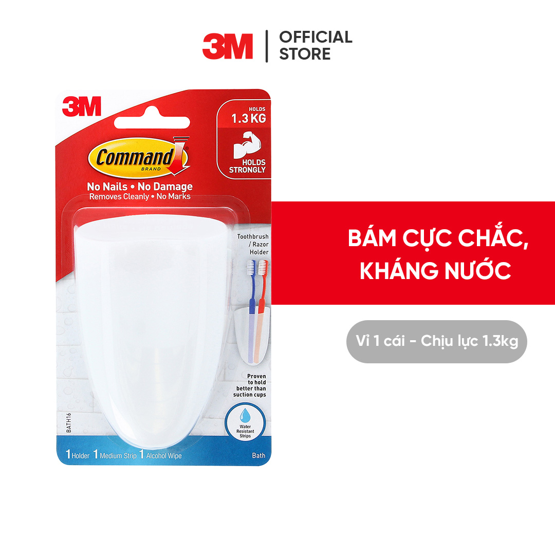 Khay đựng bàn chải đánh răng 3M™ Command™, BATH16, bám cực chắc, chịu lực 1.3kg, 1 cái, Dùng sắp xếp nhà tắm