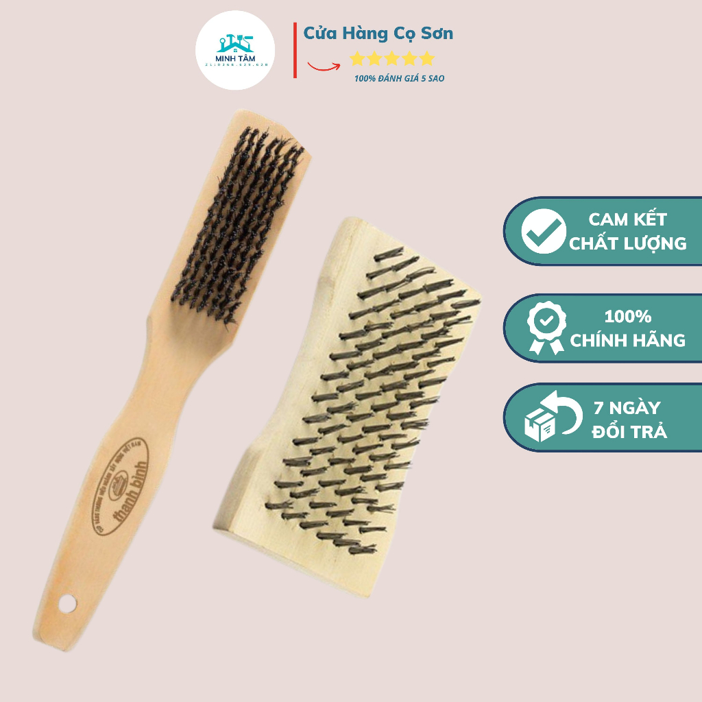 Bàn chải sắt thép thanh bình 5 hàng/ 7 hàng- bàn chải đánh rỉ sét cán gỗ chính hãng