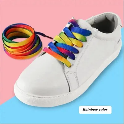 AL 1Pair Colorful Shoelaces Flat Shoe laces Fashion Rainbow Canvas Leisure Candy Party Fabric Shoelace Woman And Men Shoe lace