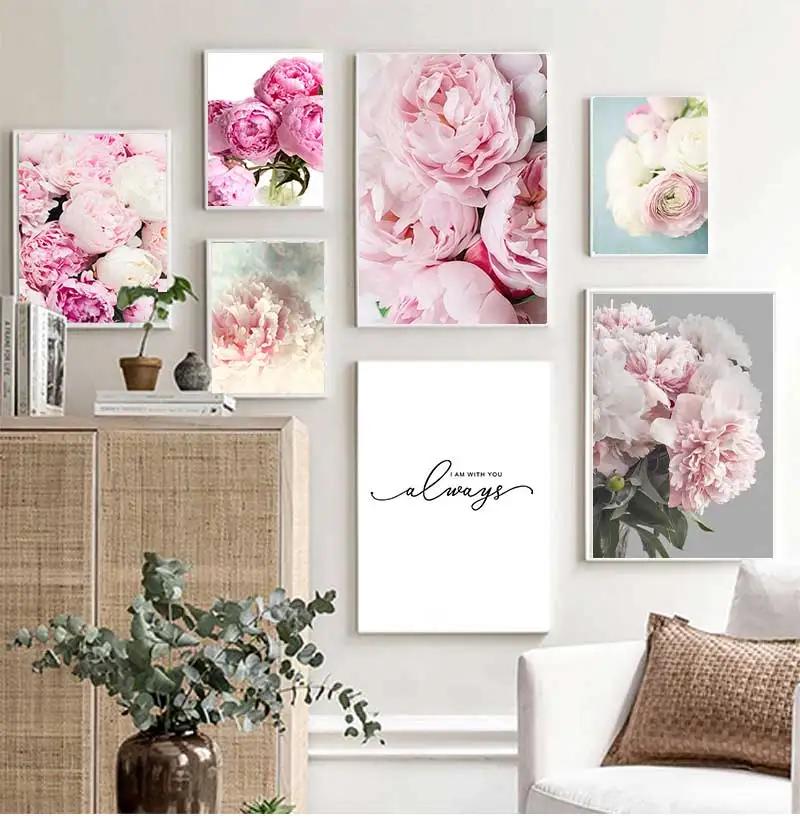 Tranh vẽ hoa peony hồng trang trí nhà phong cách Scandinavia, poster canvas hoa hiện đại cho phòng khách 1106