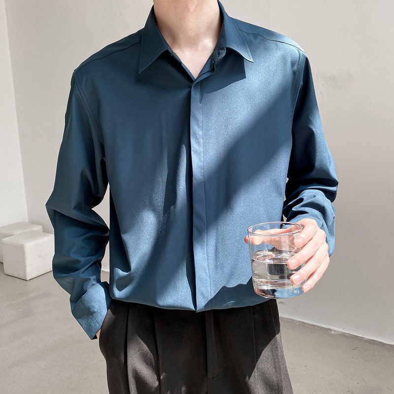 Áo sơ mi lụa nam nữ dài tay SANVADIO Giấu Cúc phong cách Hàn Quốc basic dễ phối đồ ASM41