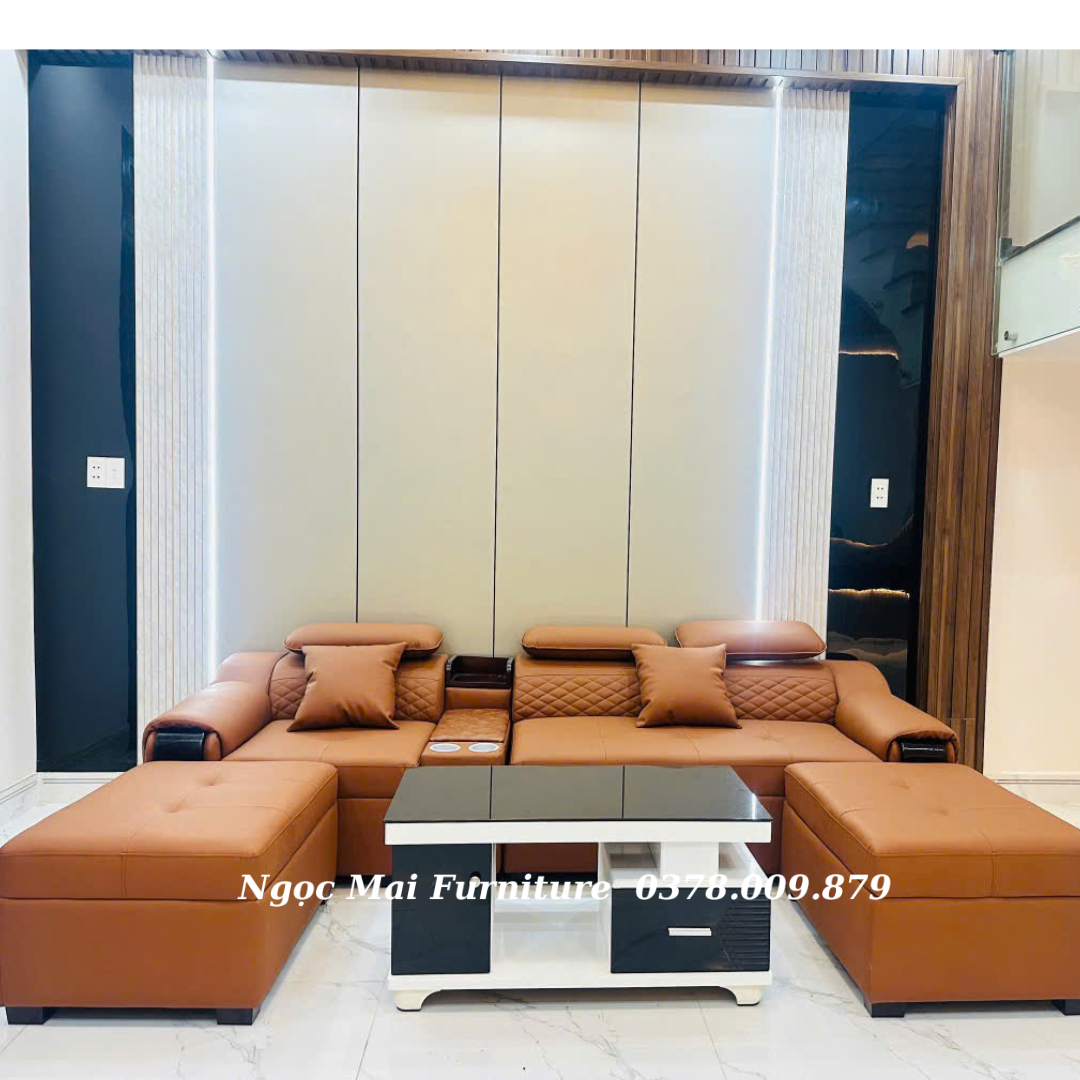  Bộ Sofa 2m4 Kèm 2 Đôn  CHƯA BÀN  – Chất Liệu Da PU – Nội Thất Phòng Khách Cao Cấp 