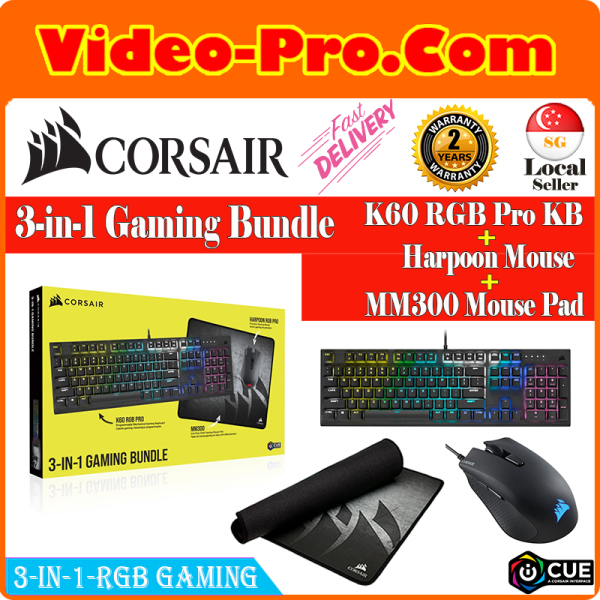 Corsair 3-in-1 Gaming Bundle (K60 RGB PRO KB + HARPOON Mouse +MM300 Mouse pad) CH-910D519-NA Singapore