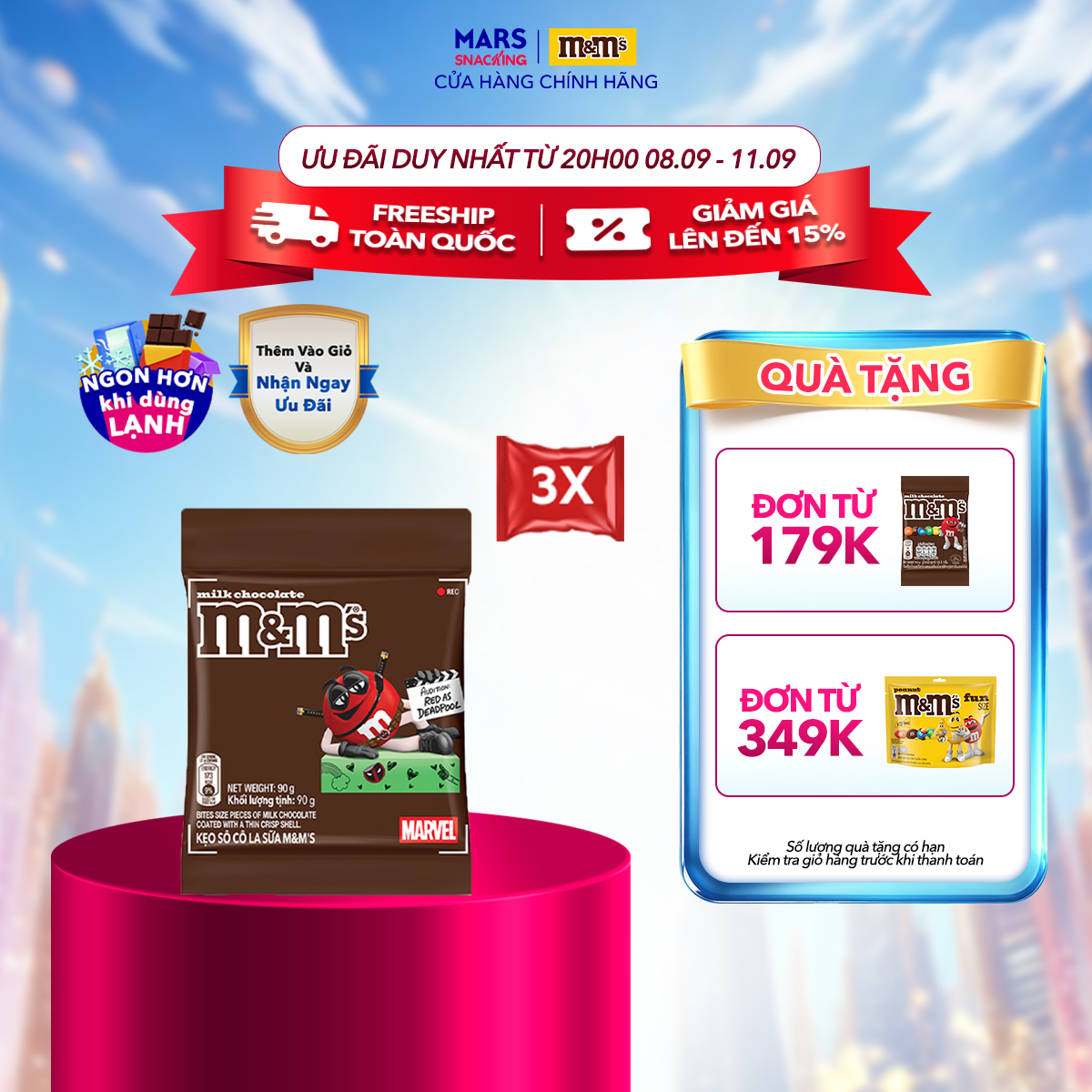 [PHIÊN BẢN MARVEL] Combo 3 Gói Kẹo Sôcôla Sữa M&M's 90g