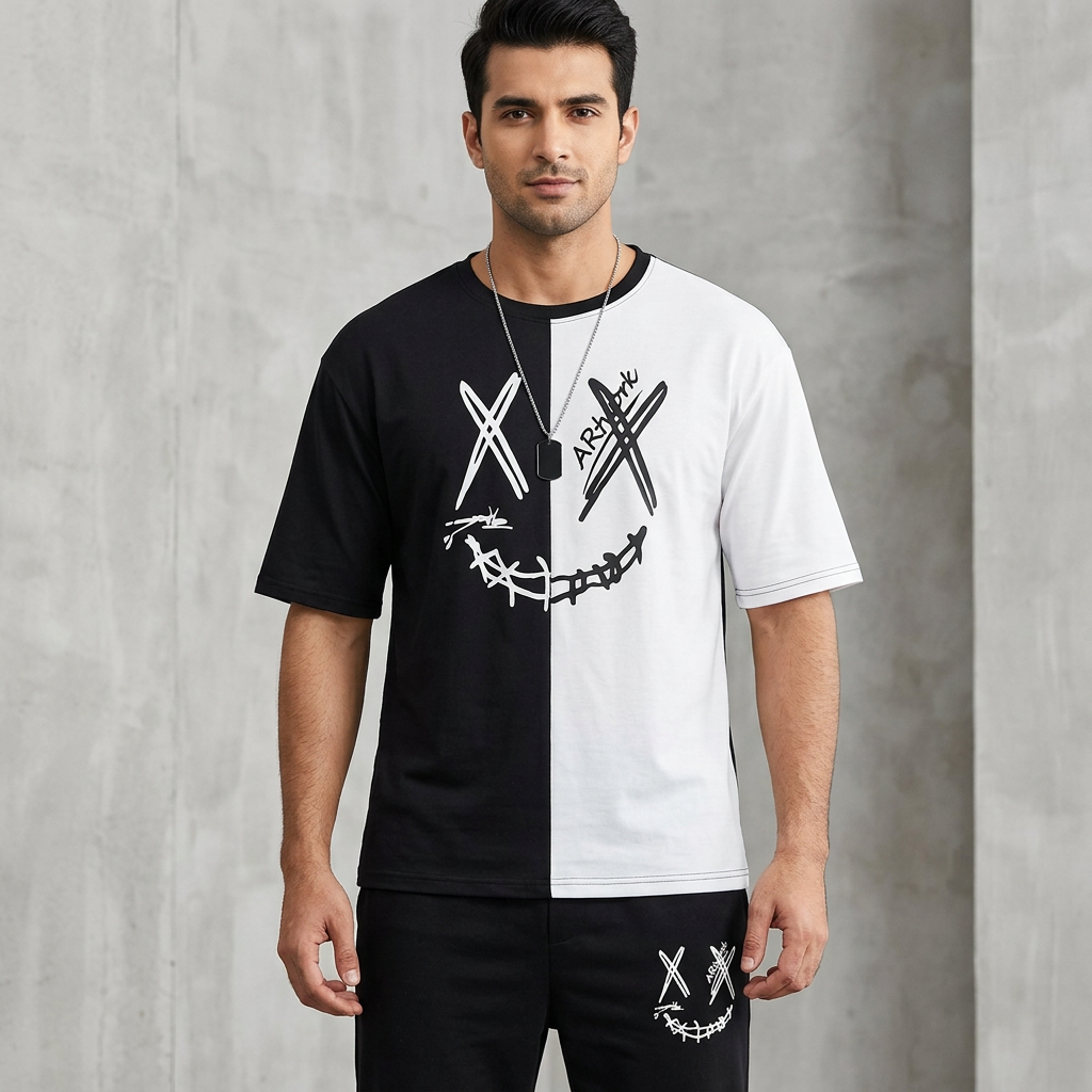 Black and white smiley printed premium quality tracksuit for men