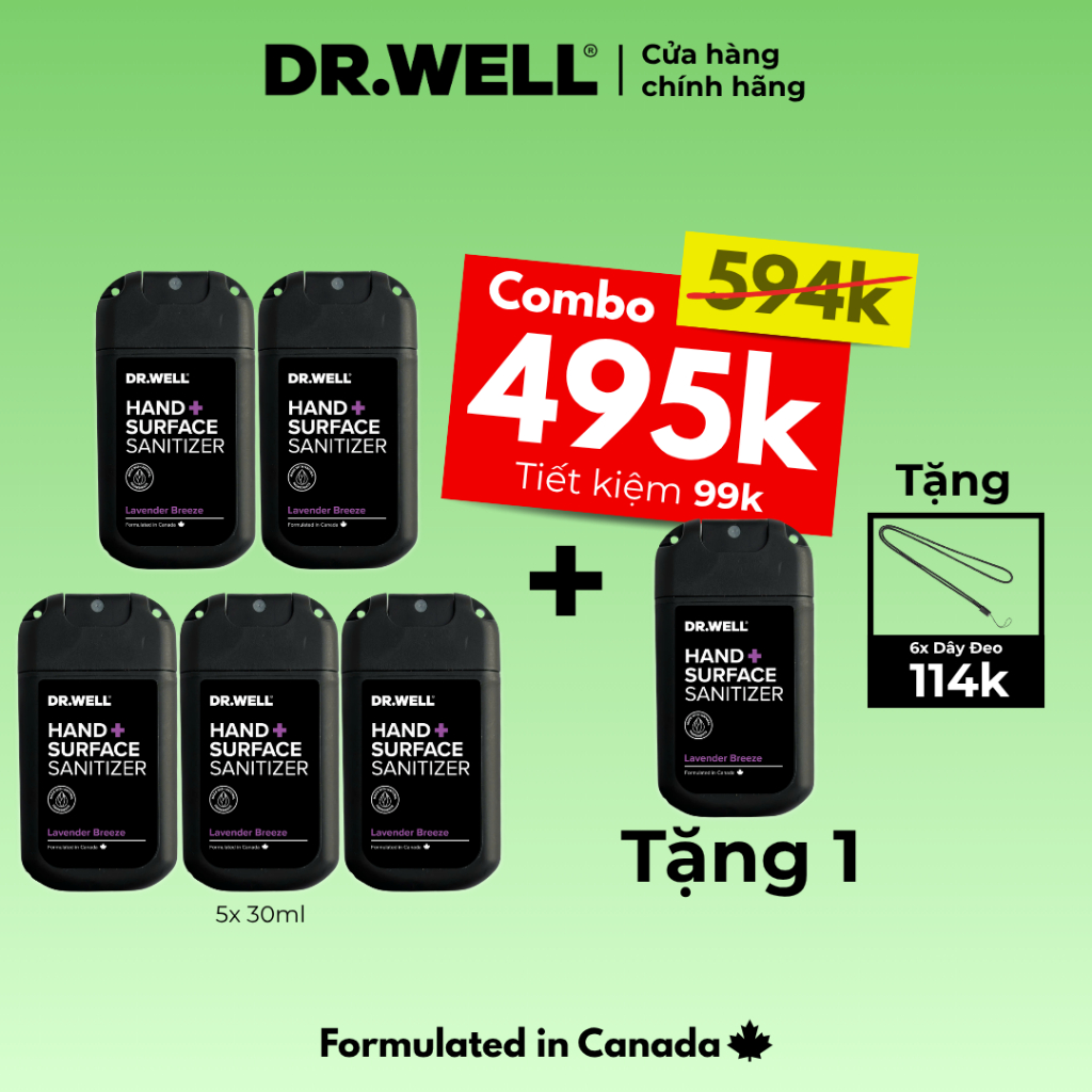 Combo Nước Rửa Tay Khô Dạng Xịt 𝐃𝐑.𝐖𝐄𝐋𝐋 30ml Gym+Sport – Làm Sạch Nhanh, Khô Thoáng, Thơm Mát