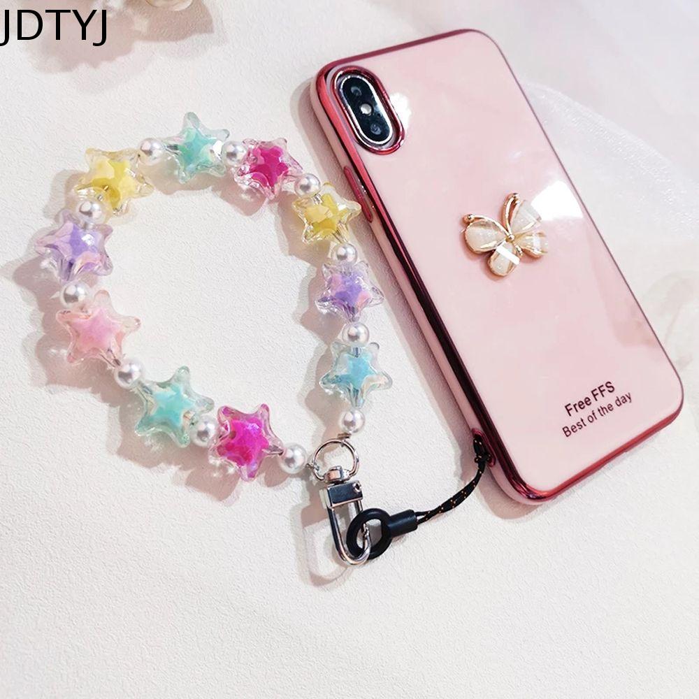 JDTYJ Phụ kiện Cho Điện Thoại Di Động Trường Hợp Điện Thoại Ngắn Trong suốt Tình Yêu Trái Tim Chuỗi điện thoại Kẹo Màu Sắc Ngôi Sao Dây Đeo tay Điện thoại Quyến Rũ Điện Thoại di động Dây Đeo Cổ tay Tay Dây Buộc