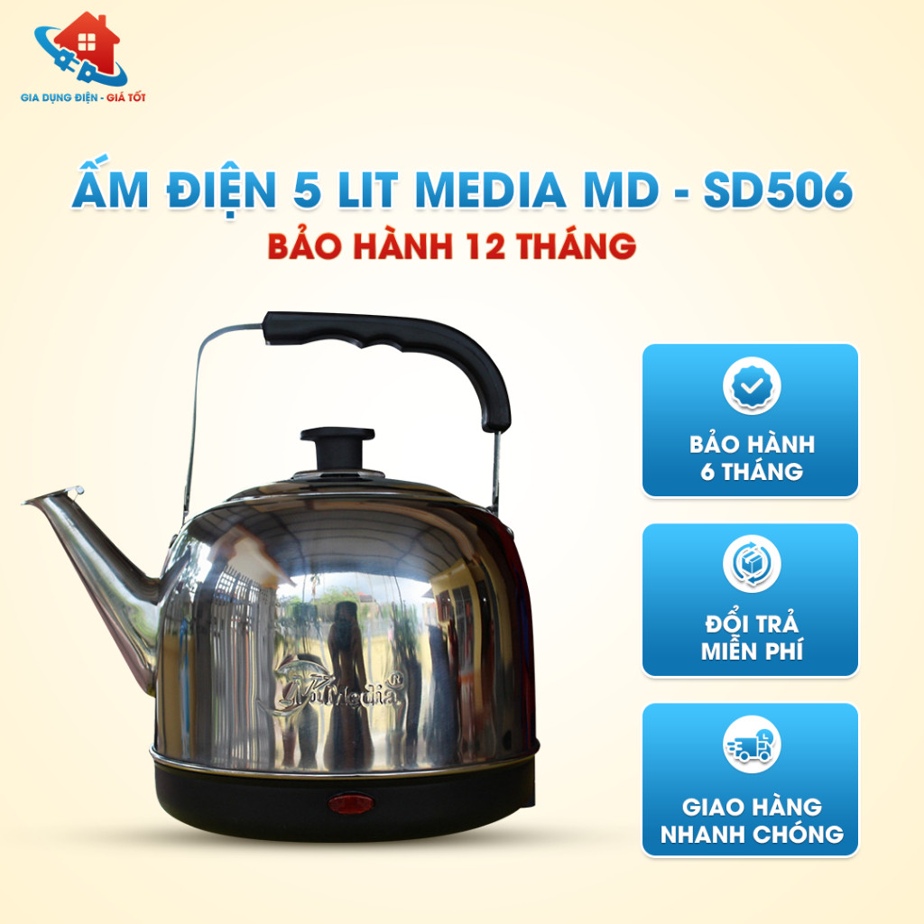 Ấm Siêu Tốc Điện Cỡ Lớn NK Media MD-SD506 (5 lít) - Hàng Chính Hãng