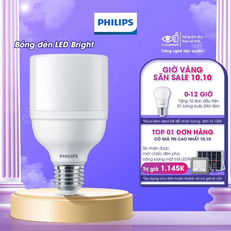 Bóng đèn Philips LED Bright E27 bảo vệ mắt, ánh sáng vàng, ánh sáng trắng (01 bóng)