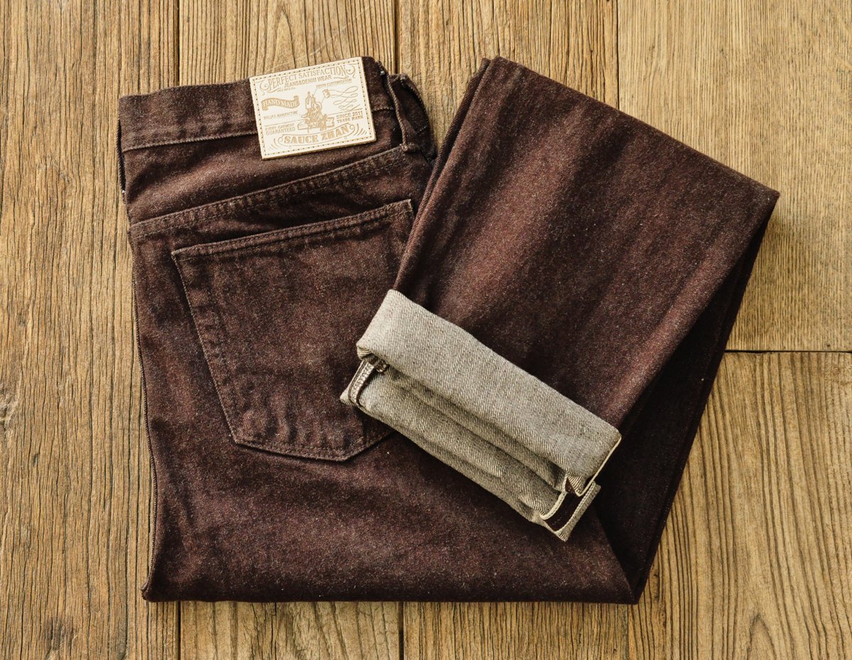 AQLKY Saucezhan Men Jeans Brown Jeans Men Jeans Trousers Selvedge Denim Jeans for Men Taper Fit Mens Jeans vintage 13.8 Oz FGUOP · v2