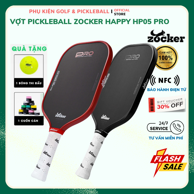 ( Chính Hãng) Vợt Pickleball Zocker HP05 Pro - Viền Đỏ & Viền Đen | Tối Ưu Sức Mạnh & Kiểm Soát