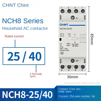 Contactor AC NCH8-25/40 25A (4 Thường Mở) | NCH8 20/25/40/63 CHINT 220V Xoay Chiều – Điều Khiển Điện Thông Minh