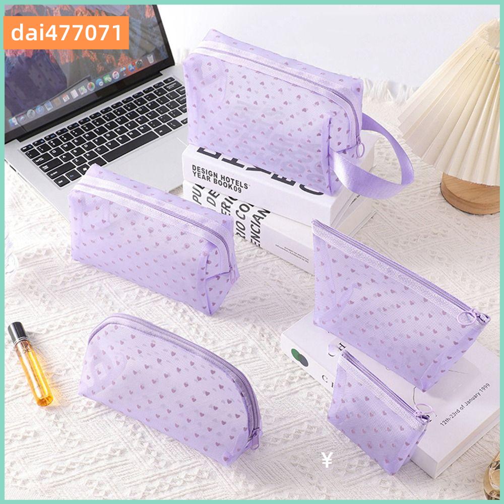 DAI477071 Trong suốt hình trái tim Túi lưới trang điểm Đa chức năng Di động Túi đựng đồ vệ sinh cá nhân cho nữ Chất lượng cao Đen/trắng/màu be Túi đựng mỹ phẩm cho nữ