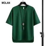 MOLAN Áo phông ngắn tay mùa hè cho nam, vừa rộng, viền tròn, phong cách thường ngày