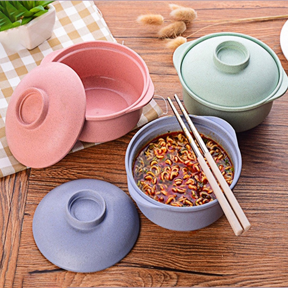 Youpin bát ăn mì có nắp đậy bằng lúa mạch chống mài mòn tiện dụng