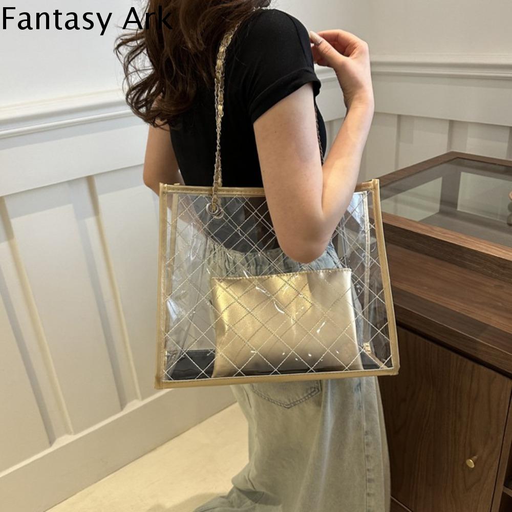 FANTASY จุได้มาก กระเป๋าสะพายไหล่โปร่งใส ฤดูร้อนฤดูร้อนฤดูร้อน สไตล์เกาหลีแบบ กระเป๋าชายหาดแบบพกพา ลำลองแบบสบายๆ ถุงใต้วงแขน กระเป๋าคอมโพสิตกันน้ำ เทศกาลสงกรานต์ ราคา 239 บาท*ส่งฟรี