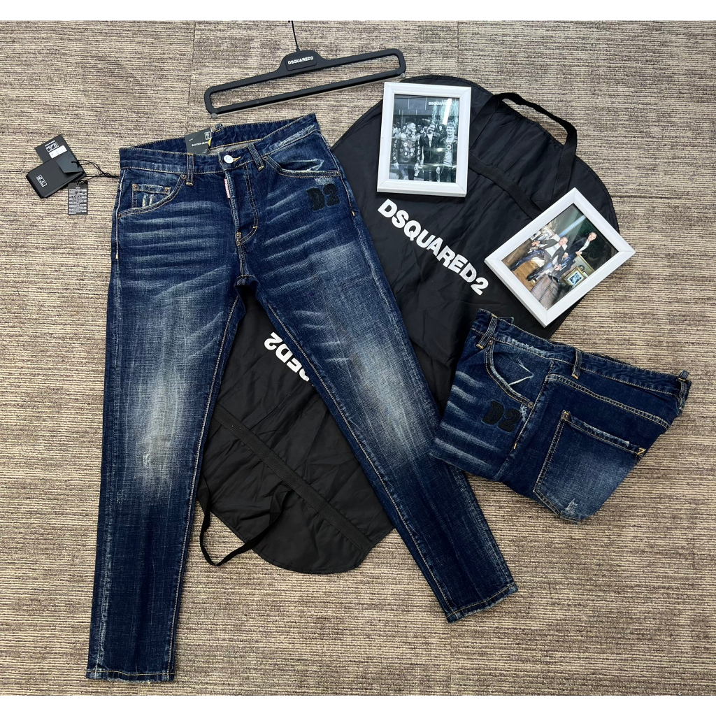 Quần Bò Biker DSQ D2 Hàng Đẹp mới cập bến, quần jean côn nam DSQ khóa cúc xanh đậm vảy sơn Blue Monday MQU 034
