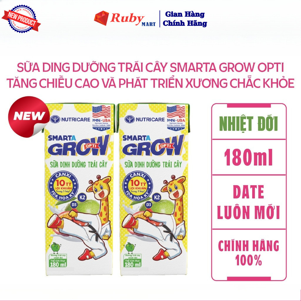 Combo 2 Thùng 48 hộp sữa dinh dưỡng trái cây Nutricare Smarta Grow vị nhiệt đới cho trẻ thấp còi (180ml)