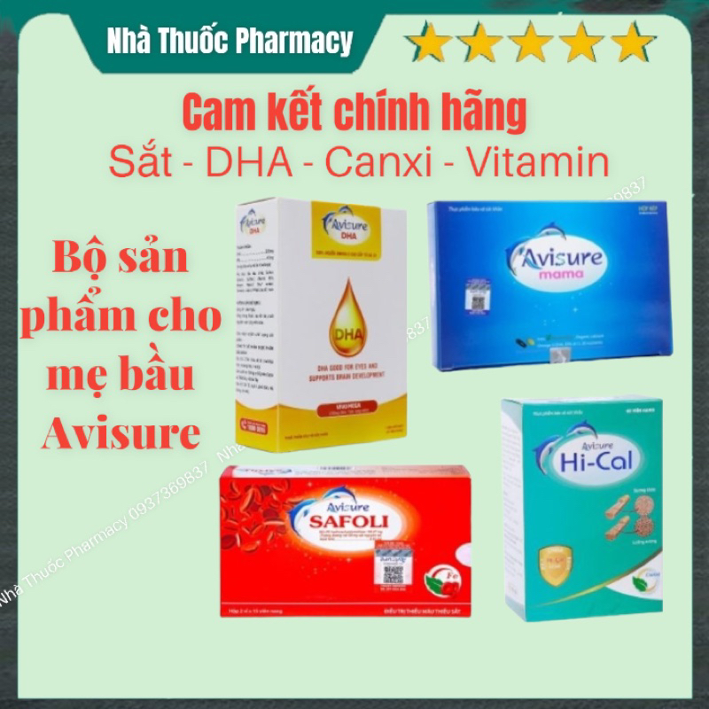 Bộ sản phẩm Avisure cho mẹ bầu Avisure mama + Avisure Dha + Avisure Hical + Avisure Safoli sắt