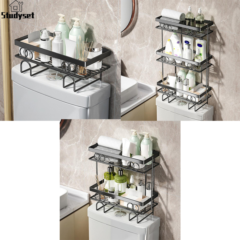 Studyset Over The Toilet Storage Shelf, 1-Tier/2-Tier/3-Tier Large Capacity Bathroom Storage Organizer, Punch-Free Metal Home Storage Rack With No Drill Adhesive Hook ราคา 621 บาท*ส่งฟรี