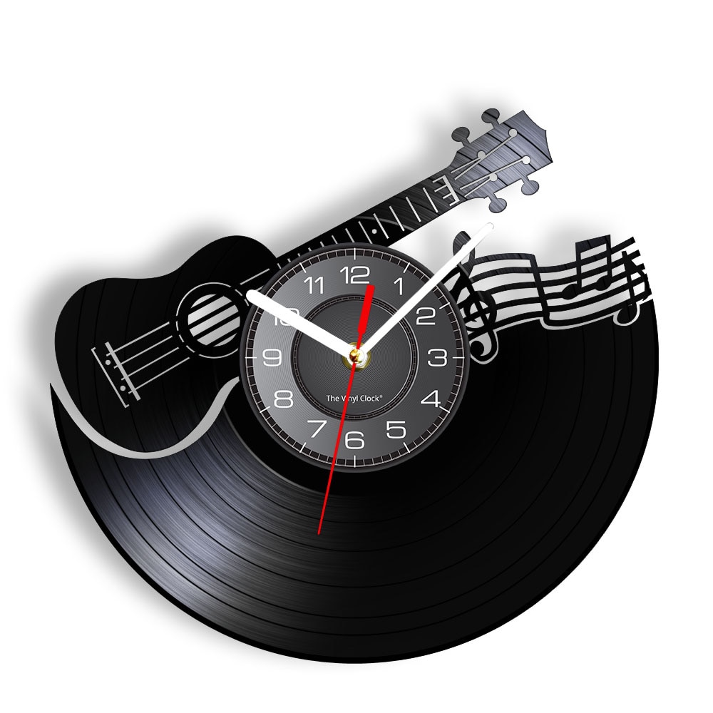Khóa Treble &amp; Guitar Vinyl Ghi Đồng hồ treo tường 3D Nhạc Cụ bản nhạc đồng hồ treo tường Với đèn LED chiếu sáng Rock N Cuộn Quà Tặng