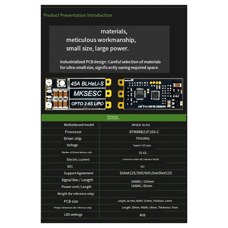 MKSESC BL45A BLHeli_S ESC for RC FPV Support 2-6S DShot150/300/600 Oneshot125 Power Supply