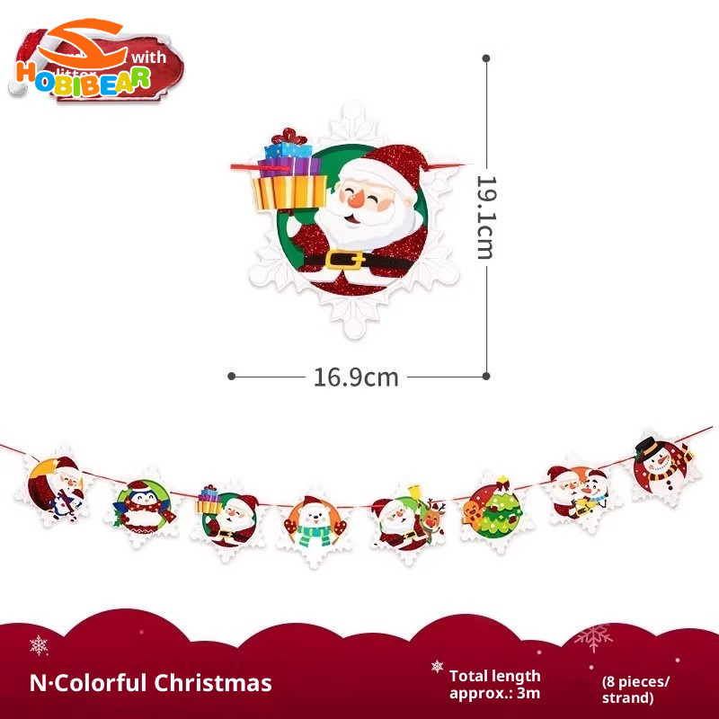 Biểu ngữ trang trí Giáng sinh hobibear với họa tiết ông già Noel và người tuyết để trang trí nhà lễ hội