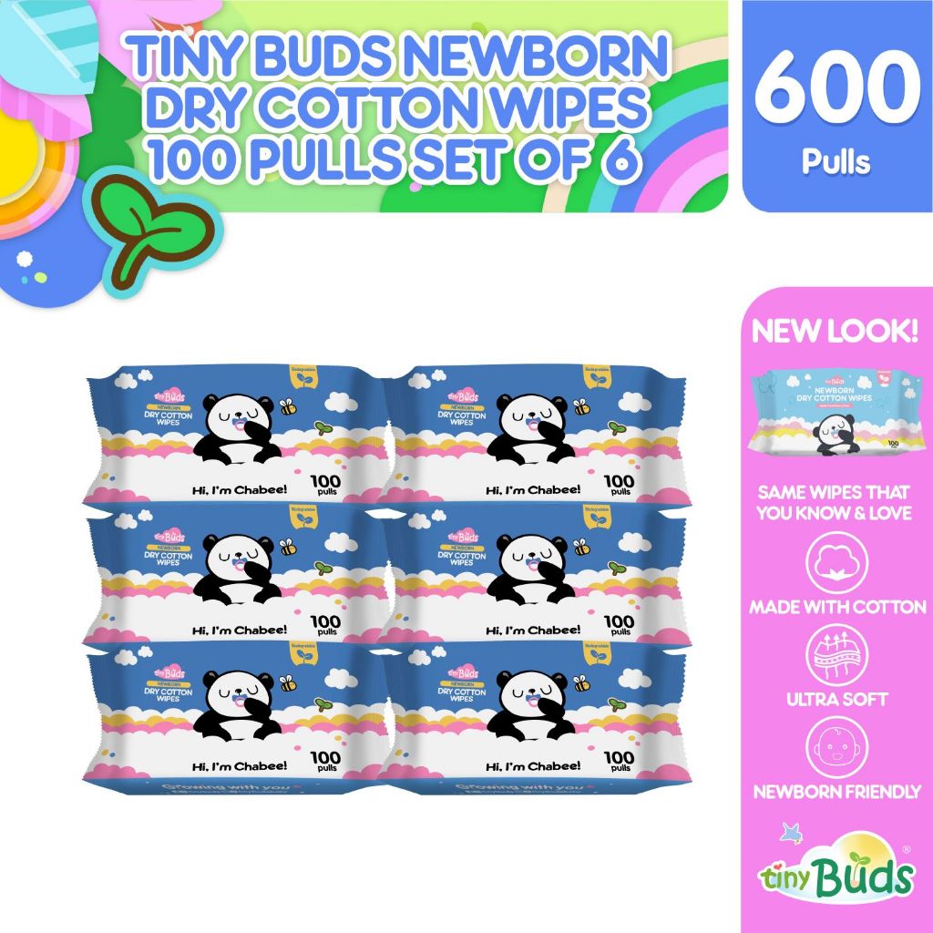 Tiny Buds Newborn Dry Cotton Wipes (100 pulls) - Set of 6