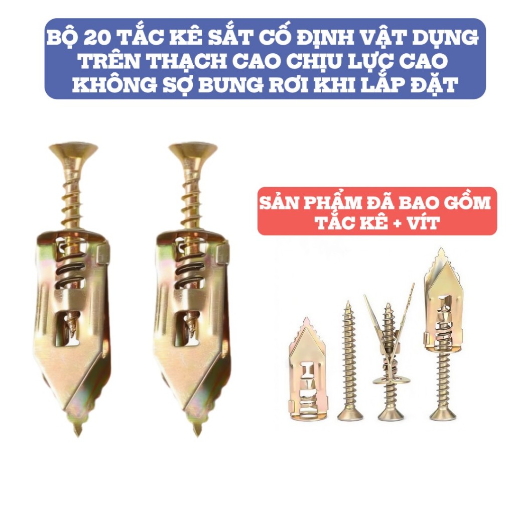 BỘ 20 Tắc Kê Nở Sắt Cố Định Vật Dụng Trên Thạch Cao Ván ép Chịu Lực Không Sợ Bung Rơi Khi Lắp Đặt K262