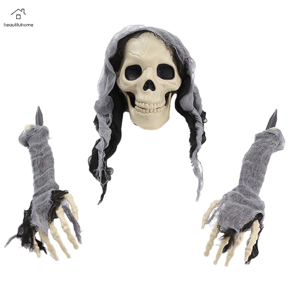Halloween Climbing Ghost Realistic Set of 3 Skeleton Stakes Skull Arms