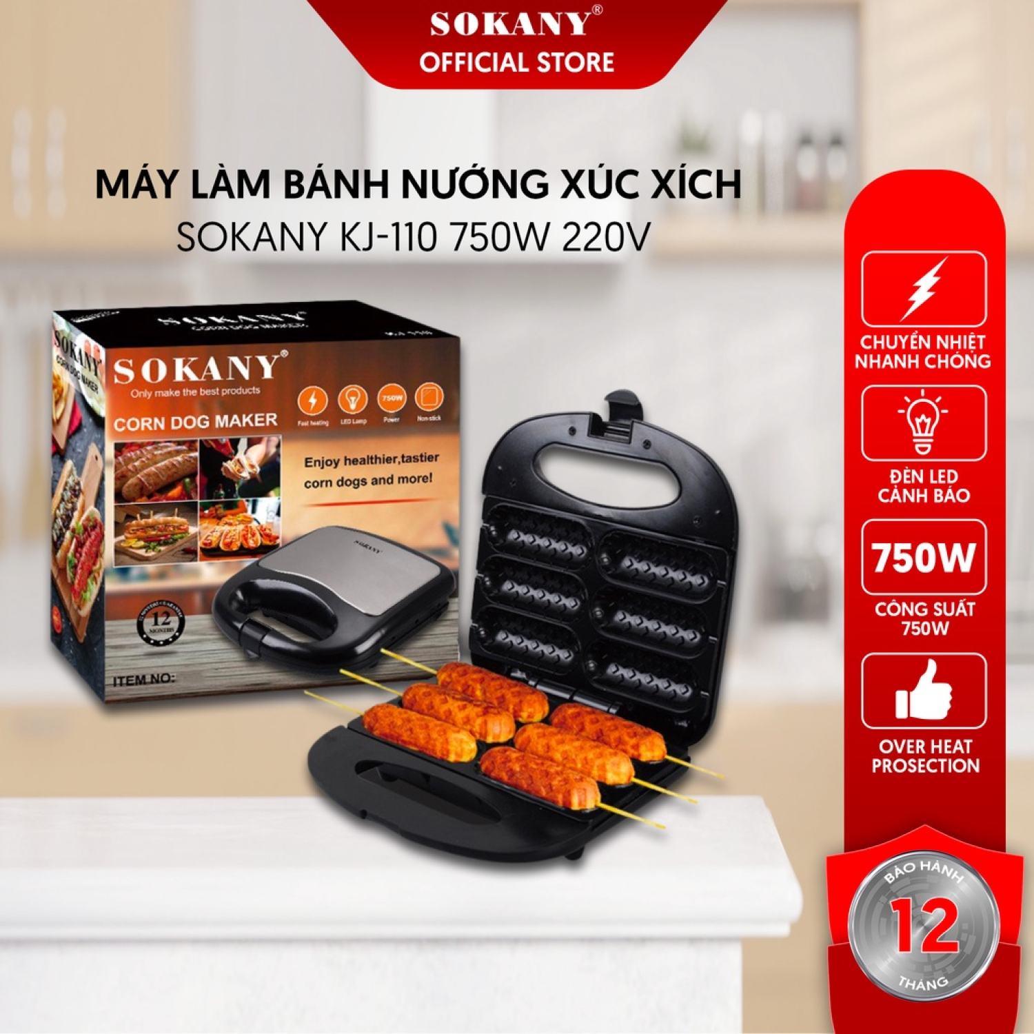 Máy làm bánh hotdog nướng xúc xích làm bánh corn dog - máy làm bánh nướng xúc xích sokany kj-110 công suất 750w, chức năng: làm bánh xúc xích, nướng bánh xúc xích, một mẻ bánh chỉ mất từ 5 - 7 phút, bạn sẽ nhanh chóng có được món ngon