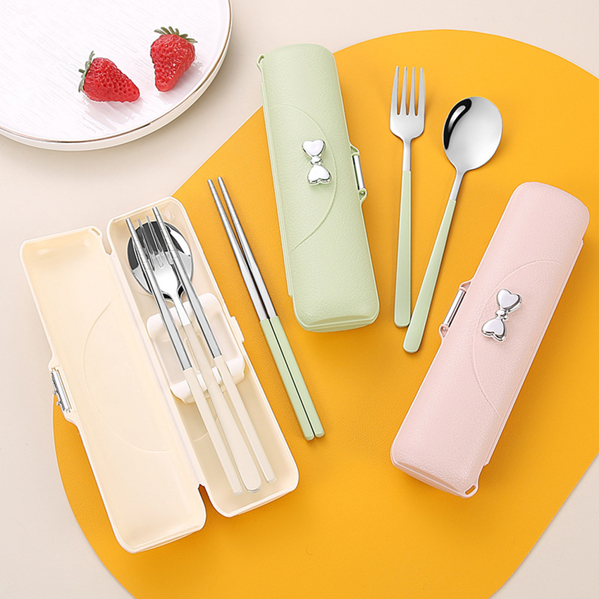 3-Piece Stainless Steel Flatware Set - Portable Travel Cutlery with Spoon, Fork, Chopsticks - Polished Finish - Ideal for Outdoor, Picnic, School, Business Trip - Perfect for Valentine's, Easter, Women's, Mother's, Independence Day Gifts ราคา 84 บาท*ส่งฟรี