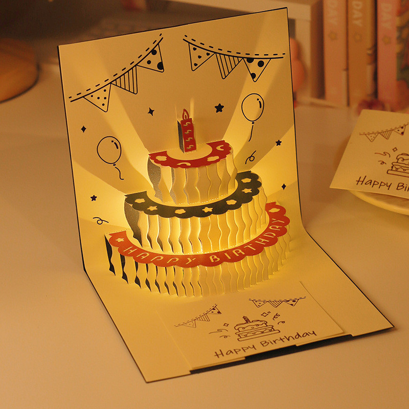 3D Musicial Birthday Card Cake Light 3D Greeting Card For Birthday