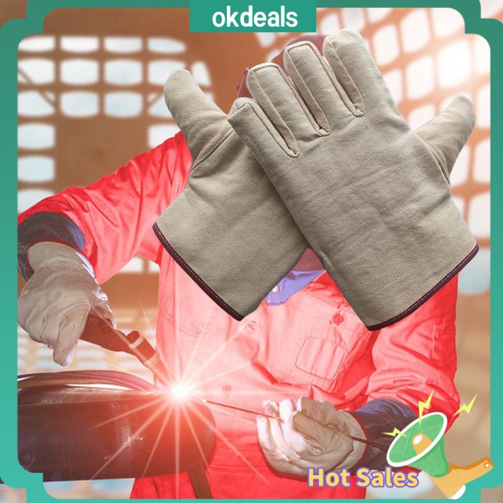 OKDEALS Vải bố Găng tay làm việc Hai Lớp Dày Găng tay bảo vệ Dụng cụ Chống mài mòn Găng tay Hàn Nơi làm việc