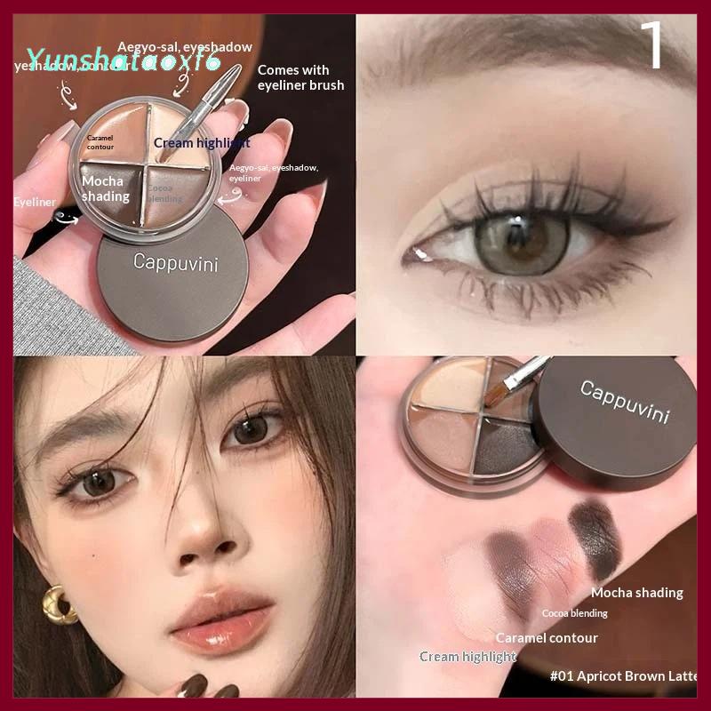 yunshataoxf Cappuvini 4 màu Matte nhung Eyeshadow Palette Bút kẻ mắt Highlighter đường viền Palette mắt trang điểm dễ thương vẻ đẹp mỹ phẩm - 3