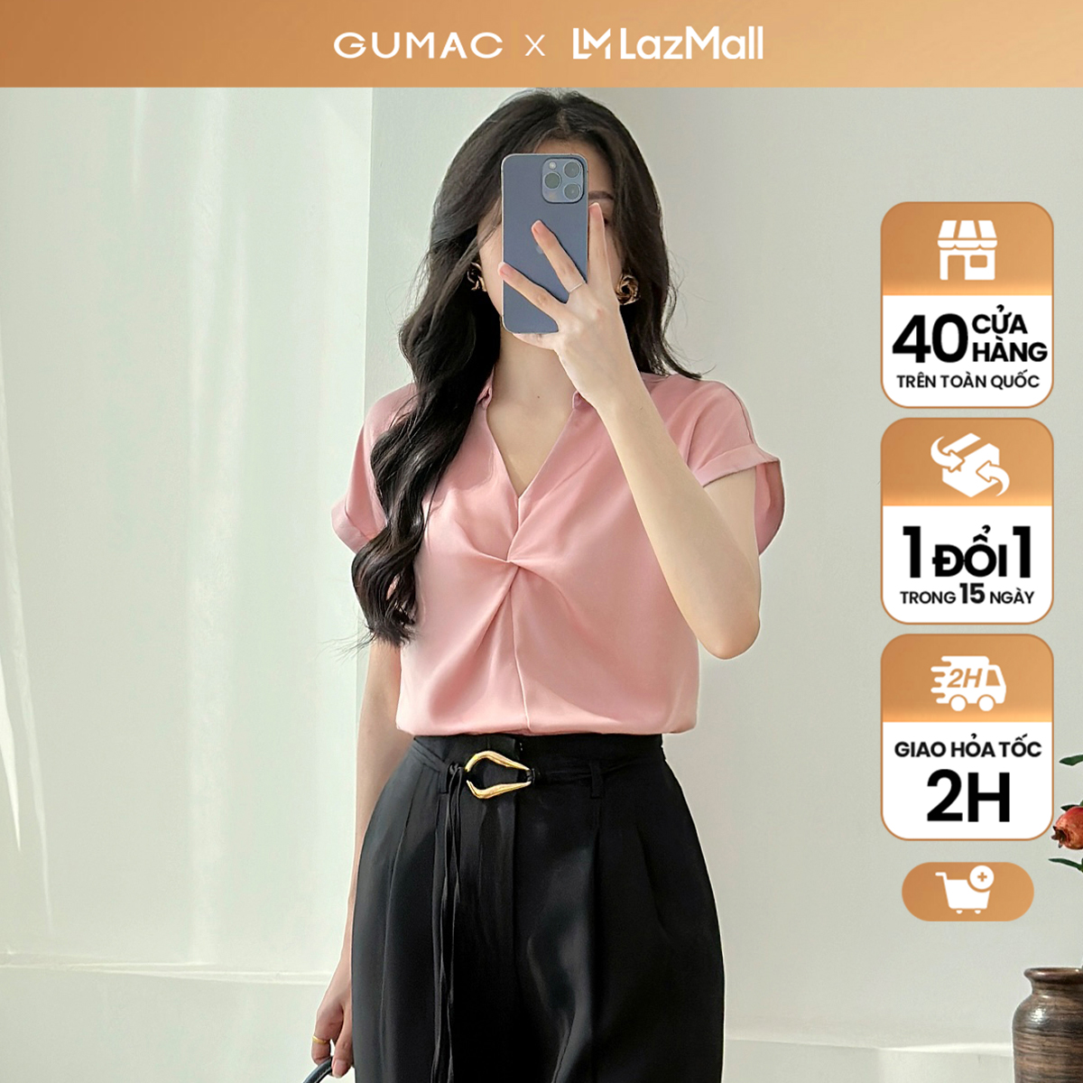 Áo sơ mi nữ kiểu xoắn ngực thời trang GUMAC AE09019