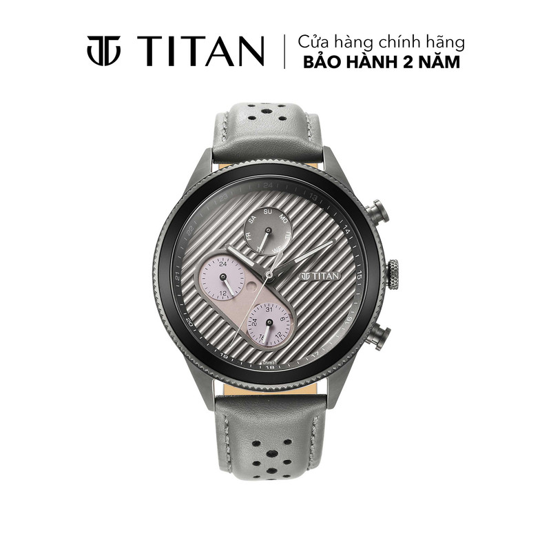 Đồng hồ nam TITAN IBD Bolt dây da, mặt 45.8MM, dây màu xám, 1814KL01