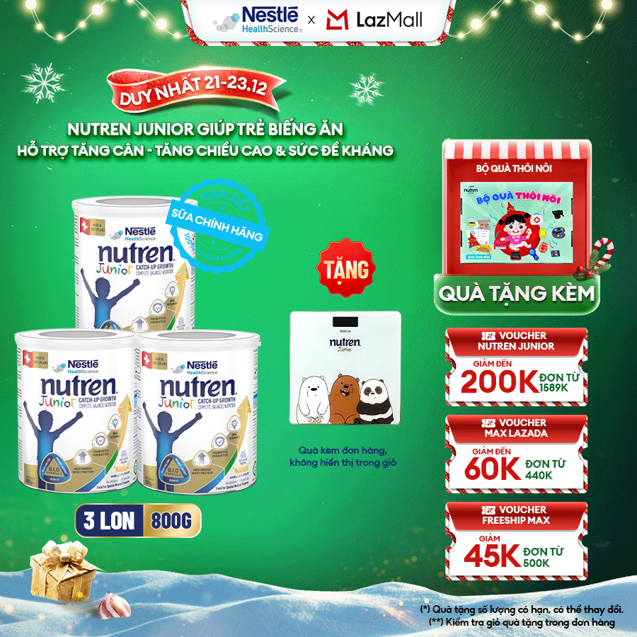 [Tặng Cân Điện Tử-NEW] Bộ 3 Sữa Bột NESTLÉ NUTREN JUNIOR Xuất Xứ Thụy Sĩ Công Thức BIG Hỗ Trợ Tăng Trưởng Thể Chất,Trí Não,Đề Kháng Cho Bé 800G