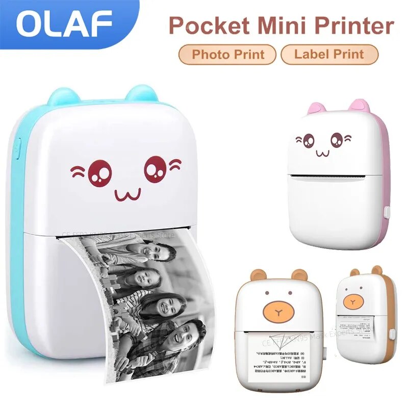 rx789wnqw Olaf Portable Mini Thermal Printer Photo Thermal Adhesive Labels Printers Inkless Bluetooth Pocket Miniprint for /iOS