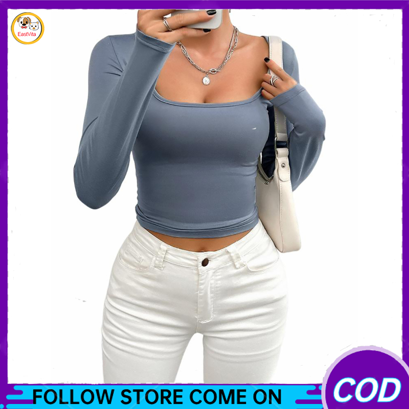 Women's Casual Crop Top Long Sleeve Square Neck Shirt Tees Soft Comfortable Wear Streetwear Going Out Tops
