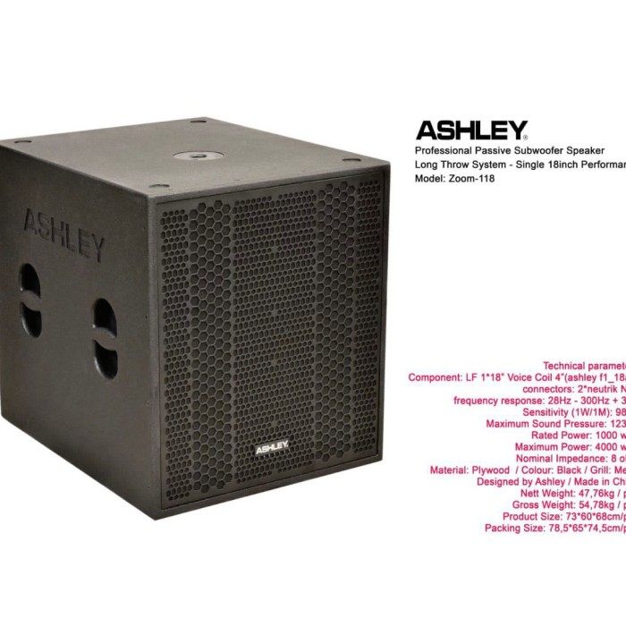 PROMO- SUBWOOFER PASIF ASHLEY ZOOM 118 PASSIVE SUB 18 INCH ZOOM118 Giá 8,630,000 Đồng*Miễn phí vận chuyển