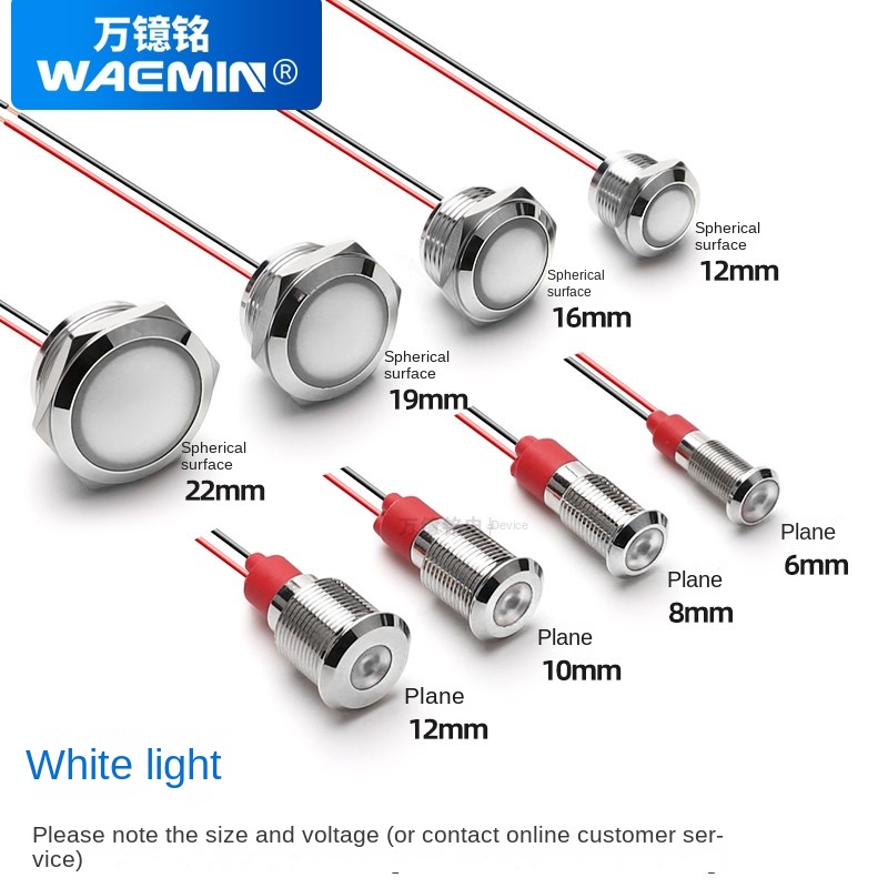 Đèn Tín Hiệu LED Kim Loại WAEMIN Đơn/Đôi/Ba Màu 6MM 8MM 10MM 12MM - Chống Nước 110-220V Tự Động Hóa - 8Mm 110-220V - Đèn Trắng