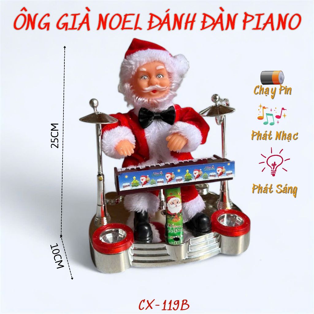 [NHIỀU MẪU] Đồ Chơi Ông Gìa Noel đeo túi thông, đánh đàn, thổi kèn, có nhạc có đèn