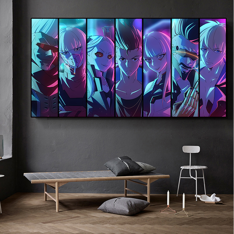 Cyberpunk edgerunners hoạt hình phim hoạt hình Poster phim tranh treo tường phòng khách Poster vải 